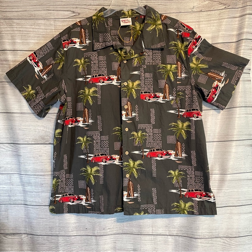 Barefoot In Paradise Vintage Style Men's Hawaiian Button-Down Shirt Size LRG